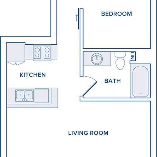 690-699 square foot one bedroom one bath apartment floorplan image
