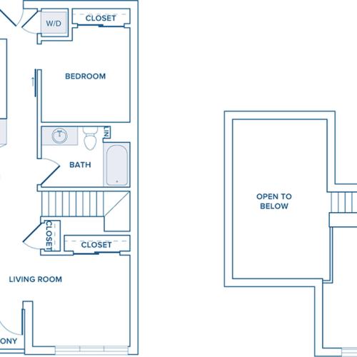 897-923 square foot one bedroom loft one bath apartment floorplan image