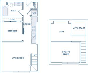 814 square foot one bedroom loft one bath apartment floorplan image