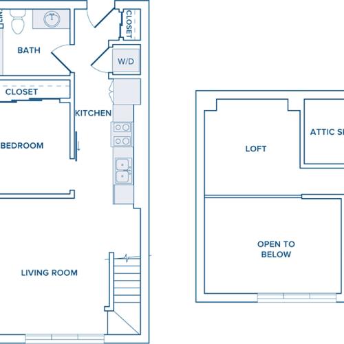 814 square foot one bedroom loft one bath apartment floorplan image