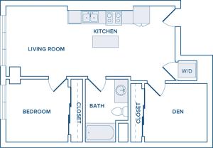 771 square foot one bedroom den one bath apartment floorplan image