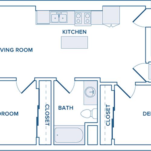 771 square foot one bedroom den one bath apartment floorplan image