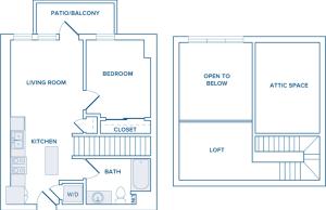 755-893 square foot one bedroom loft one bath apartment floorplan image