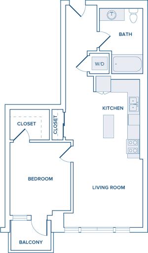 620 square foot one bedroom one bath apartment floorplan image