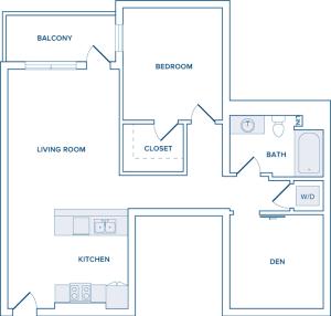 851 square foot one bedroom den one bath apartment floorplan image