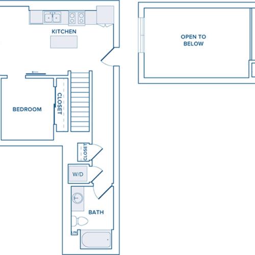 884 square foot one bedroom loft one bath apartment floorplan image