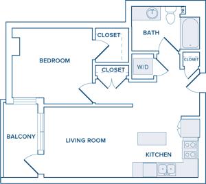 723-725 square foot one bedroom one bath apartment floorplan image