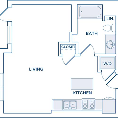 594-595 square foot studio one bath apartment floor plan image