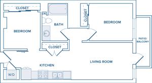 790-872 square foot two bedroom one bath apartment floorplan image