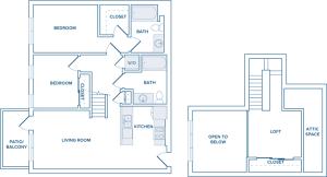 1210-1364  square foot two bedroom loft two bath apartment floorplan image