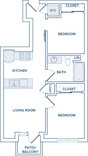 736-747 square foot two bedroom one bath apartment floorplan image