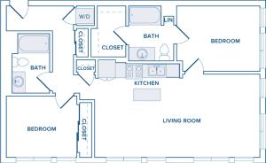 1042-1101 square foot two bedroom two bath apartment floorplan image
