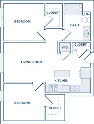 865-936 square foot two bedroom two bath apartment floorplan image