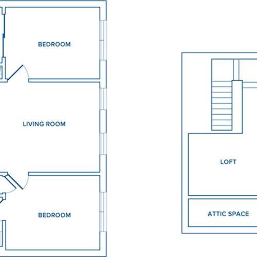 1234 square foot two bedroom loft two bath apartment floorplan image