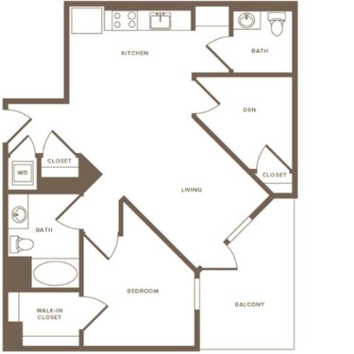 1 bedroom with 1.5 baths and a den