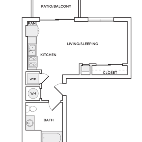 462 square foot studio one bath apartment floorplan image
