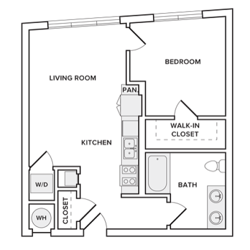 650 square foot one bedroom one bathroom apartment floorplan image