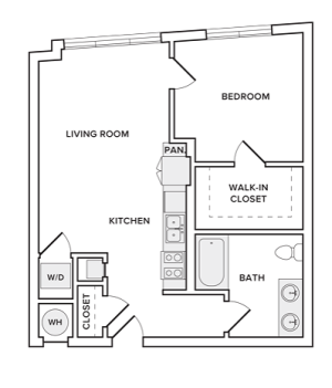 693 square foot one bedroom one bath apartment floorplan image
