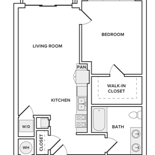 761 square foot one bedroom one bath apartment floorplan image