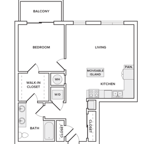 856 square foot one bedroom one bath apartment floorplan image
