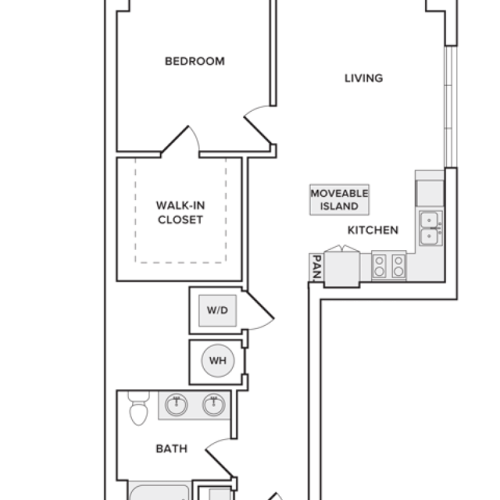849 square foot one bedroom one bath apartment floorplan image