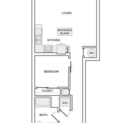 710 square foot one bedroom one bath apartment floorplan image