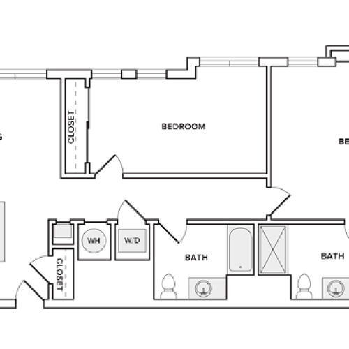 1167 square foot two bedroom two bath apartment floorplan image