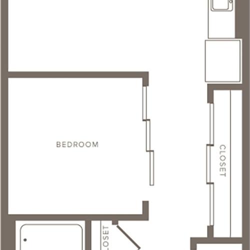 634 square foot one bedroom one bath apartment floorplan image
