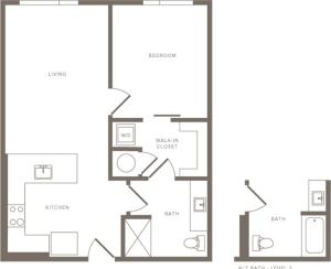 734 square foot one bedroom one bath apartment floorplan image