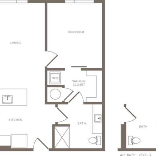 734 square foot one bedroom one bath apartment floorplan image