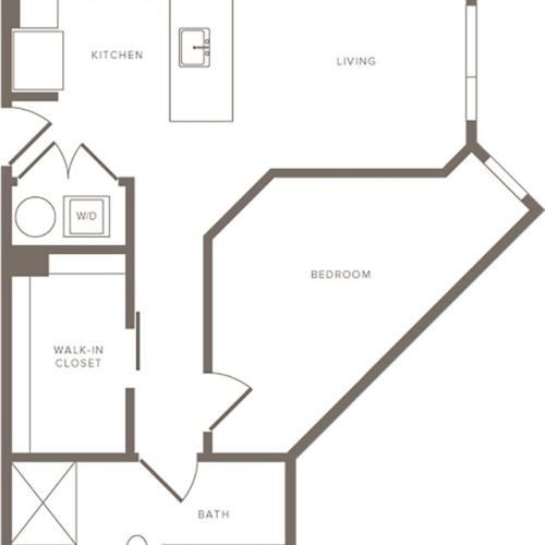 747 square foot one bedroom one bath apartment floorplan image