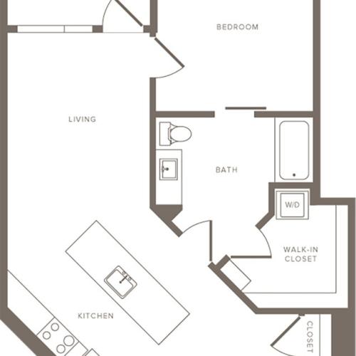 772 square foot one bedroom one bath apartment floorplan image