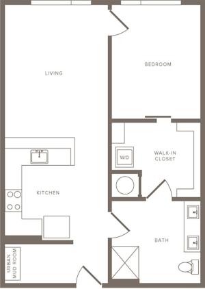 829 square foot one bedroom one bath apartment floorplan image