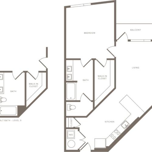 891 square foot one bedroom one bath apartment floorplan image