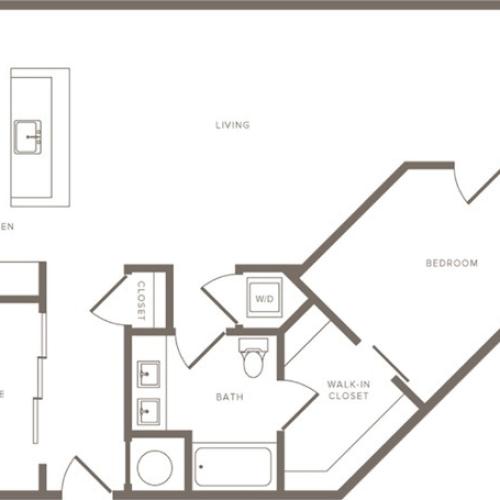 1125 square foot one bedroom one bath den apartment floorplan image