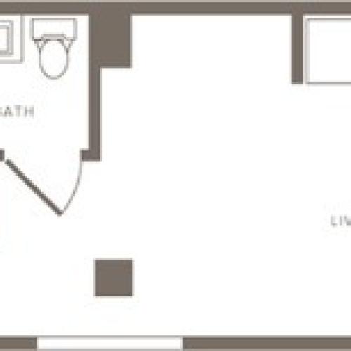 786 square foot one bedroom one bath apartment floorplan image