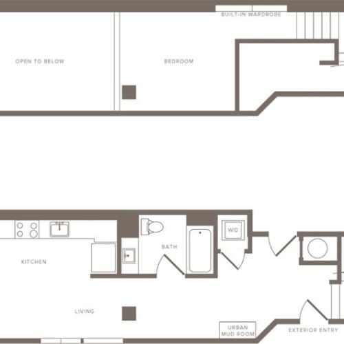 786 square foot one bedroom one bath apartment floorplan image