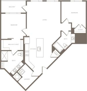 1350 square foot two bedroom two bath apartment floorplan image