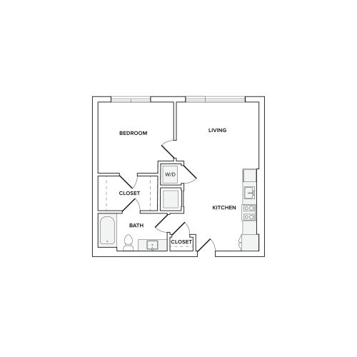 587-595 square foot one bedroom one bath floorplan image