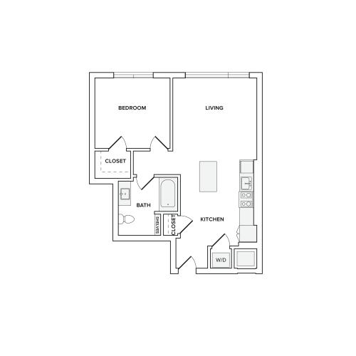 651 square foot one bedroom one bath apartment floorplan image
