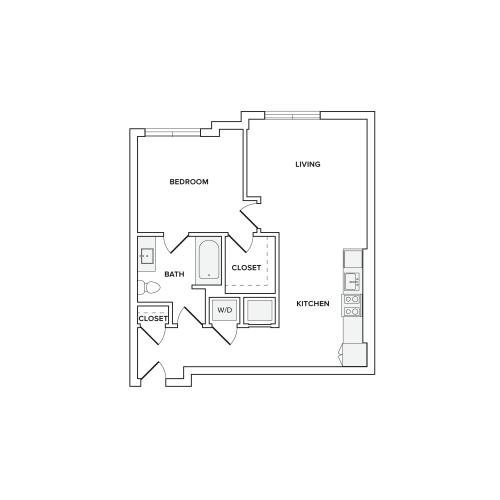 692-707 square foot one bedroom one bath apartment floorplan image
