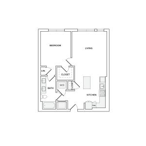 746 square foot one bedroom one bath apartment floorplan image