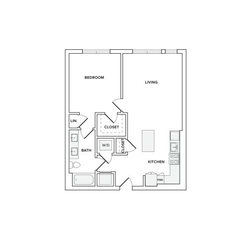 746 square foot one bedroom one bath apartment floorplan image