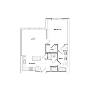 760-763 square foot one bedroom one bath apartment floorplan image