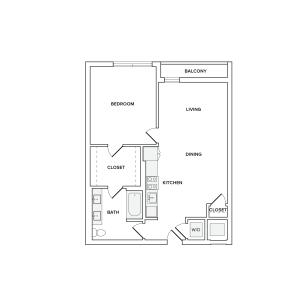 776-781 square foot one bedroom one bath apartment floorplan image