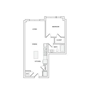 783 square foot one bedroom one bath apartment floorplan image