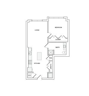 779-788 square foot one bedroom one bath apartment floorplan image