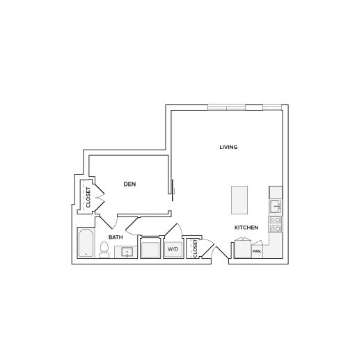 745 square foot one bedroom one bath apartment floorplan image