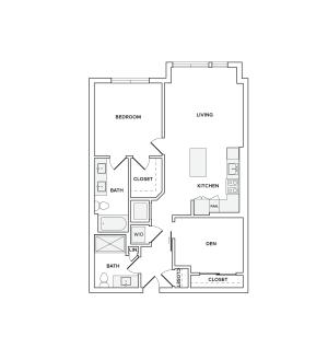 892-986 square foot one bedroom den two bath apartment floorplan image