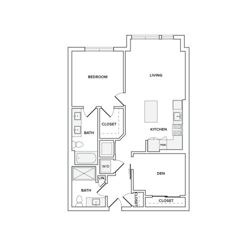 892-986 square foot one bedroom den two bath apartment floorplan image
